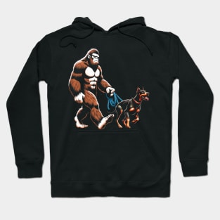 Bigfoot Walking Doberman Pinscher Dog Tee Triumph for Fans of Elegant Canines Hoodie